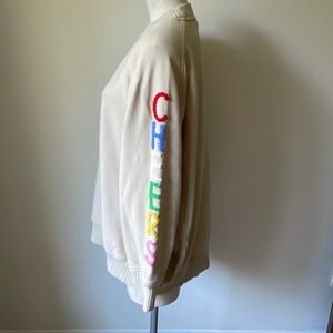 Aerie Cream Sweatshirt with Multicolor 'Cheers' Embroidery